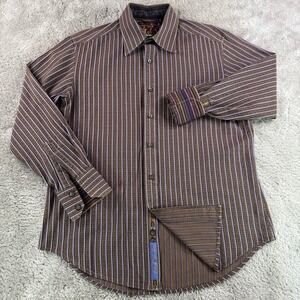Robert Graham Flip Cuff Shirt M Brown Purple Stripe Contrast Classic Button Up